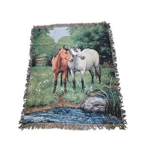 Vintage Tapestry Horse Meadow Throw Blanket Equestrian Artist, Linda Picken